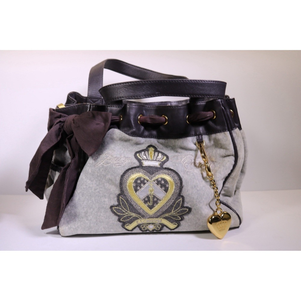 Vintage Juicy Couture Daydreamer Bag Purse Scotty Dog Velour Grey Y2K